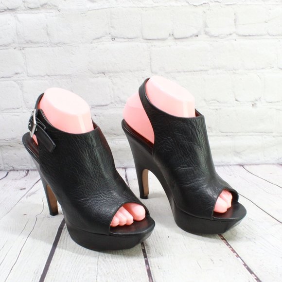 Dolce Vita Black Leather Peep Toe Ankle Strap High Heel Booties Size US 8 - Picture 3 of 9